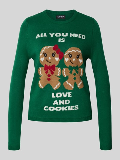 ONLY Sweter świąteczny o kroju regular fit z napisem model ‘XMAS GINGERBREAD’ Ciemnozielony 2