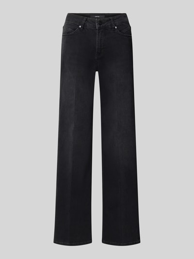 Productfoto, zwarte wide fit damesjeans van katoenmix, 5-pocketmodel, knoop- en ritssluiting, Model 'Carie' van someday.