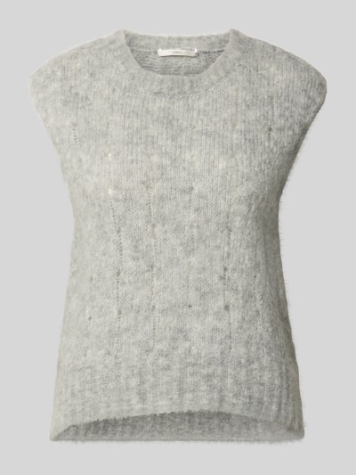 Produktfoto, Regular Fit Pullunder aus Alpaka-Mix mit Schurwoll-Anteil von Lanius in Hellgrau, Lochmuster, ärmellos, elastische Textur.