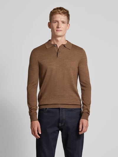 Christian Berg Men Slim fit gebreide pullover met polokraag Middenbruin gemêleerd - 4