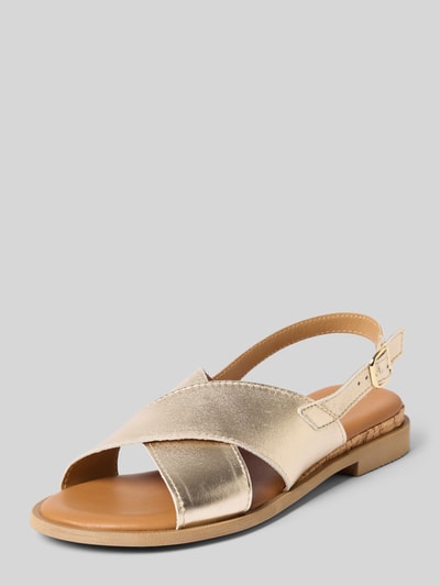 Produktfoto, Sandalen aus echtem Leder von Tamaris in Optik: Unifarben mit Blockabsatz, Dornschließe, Label-Prägung, Sohle strukturiert, Materialverarbeitung: Veloursleder, Schuhspitze abgerundet.