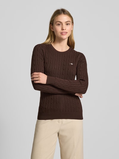 Gant Strickpullover mit Zopfmuster Mittelbraun 4