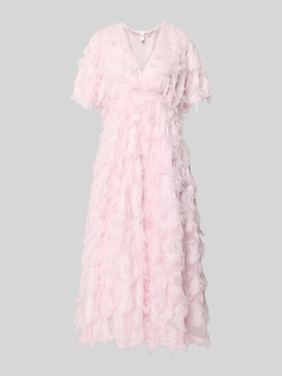 Produktfoto, jasnoróżowe Cocktailkleid mit Fransen Modell 'PAZYLLA' od YAS, A-linia, midikleid, głęboki dekolt V, tekstura z frędzlami, długość pleców w rozmiarze 36: 125 cm, szerokość w rozmiarze 36: 43 cm, długość rękawa w rozmiarze 36: 28 cm