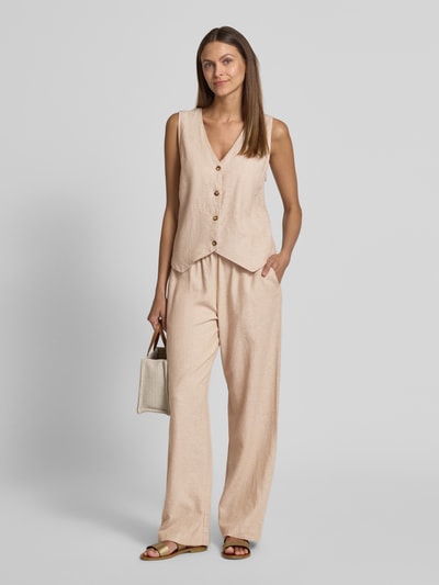 FREE/QUENT Leinenweste mit V-Ausschnitt Modell 'Lava' Beige 1