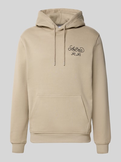 Les Deux Hoodie mit Label-Print und Känguru-Tasche Sand 2