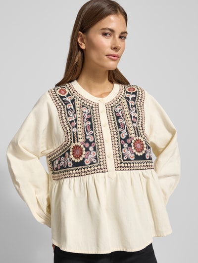 Bash Regular Fit Bluse mit floralem Stitching Modell 'Alec' Ecru 3