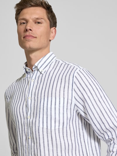Christian Berg Men Koszula lniana o kroju regular fit z kołnierzykiem typu button down Biały 3