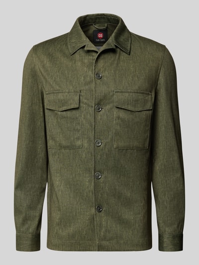 Productfoto, Slim Fit Hemdjacke met borstzakken model 'Constantin' van CG - Club of Gents in groentinten, materiaalmix met viscose, reverskraag, ruglengte bij maat 50: 75 cm