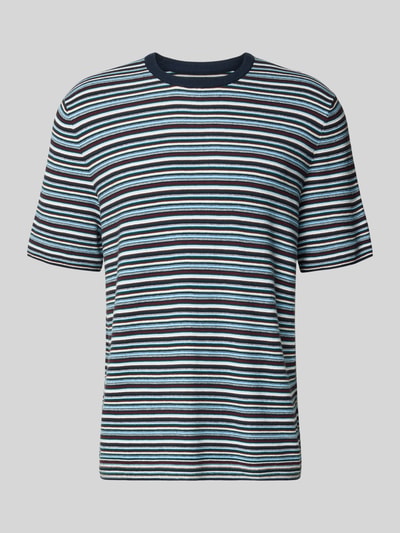 Produktfoto, T-Shirt mit Rundhalsausschnitt von MCNEAL, bawełna, krój regular fit, paski w odcieniach niebieskiego i czerni, długość tyłu 70 cm, długość rękawa 25 cm