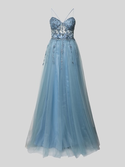 Unique Abendkleid mit Spitzenbesatz Hellblau 2