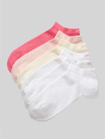 Produktfoto, Sneaker-Socken aus Baumwoll-Mix im 6er-Pack Modell '6PAS UNI CC W' von HUGO, Optik: Unifarben, Label-Schriftzug, Bundabschluss: Elastisch, Multipack: 6er-Pack, Materialverarbeitung: Feinstrick, Material: Baumwoll-Mix, zarte Farben, glatte Textur, nebeneinander gelegt.