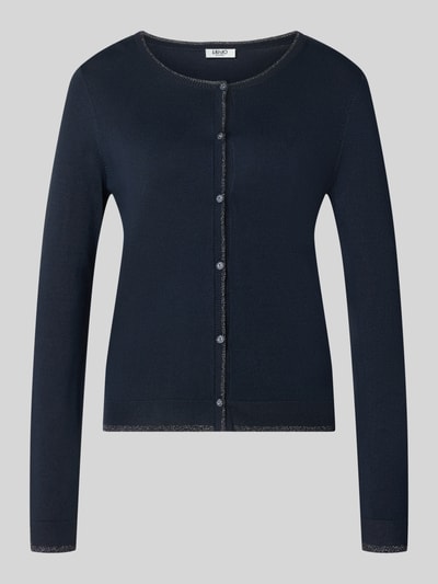 Produktfoto, Slim Fit Cardigan aus Viskose-Mix Modell 'MAGLIA APERTA' von Liu Jo White, Mieszanka wiskozy, krój slim fit, listwa guzikowa, długość tyłu w rozmiarze S: 53 cm, długość rękawów w rozmiarze S: 61 cm