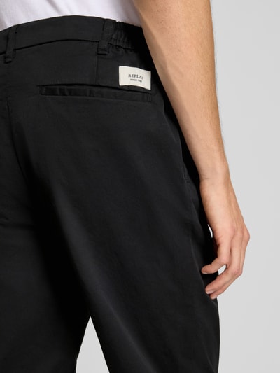 Replay Tapered fit chino met bandplooien, model 'ADHANN' Zwart - 3