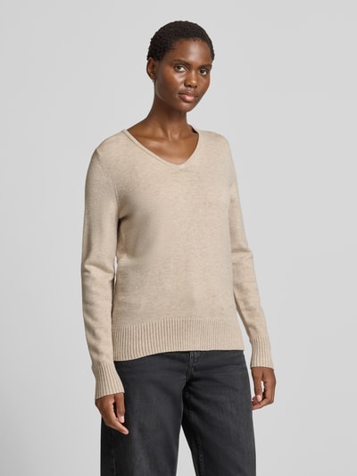 Christian Berg Woman Sweter z dzianiny z mieszanki wiskozy z dekoltem w serek Metaliczny beżowy melanż 4