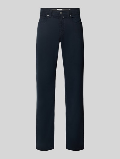 Produktfoto, Straight Fit Jeans aus elastischem Baumwoll-Mix Modell 'Lyon' von Pierre Cardin in Dunkelblau, 5-Pocket-Design, strukturierte Oberfläche