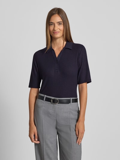 comma Gebreid shirt met platte kraag Donkerblauw - 4