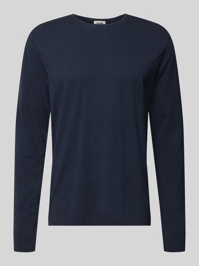 Produktfoto, dunkelblaues Herren Longsleeve aus Reiner Baumwolle, Regular-Fit, Modell 'Kendrick' von Drykorn, Rundhalsausschnitt, Rückenlänge bei Größe M: 70 cm.
