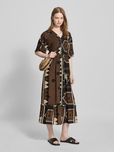 Soyaconcept Midikleid aus Viskose mit V-Ausschnitt Modell 'ROSALIE' Mittelbraun 1