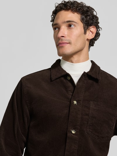 Lindbergh Regular Fit Overshirt mit Kentkragen Modell 'Superflex' Dunkelbraun 3