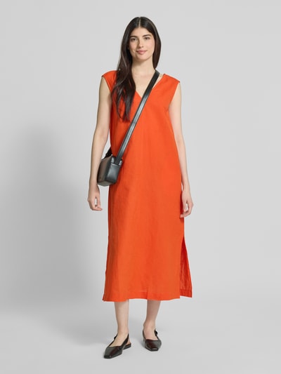Christian Berg Woman Leinenkleid mit V-Ausschnitt Dunkelorange 1