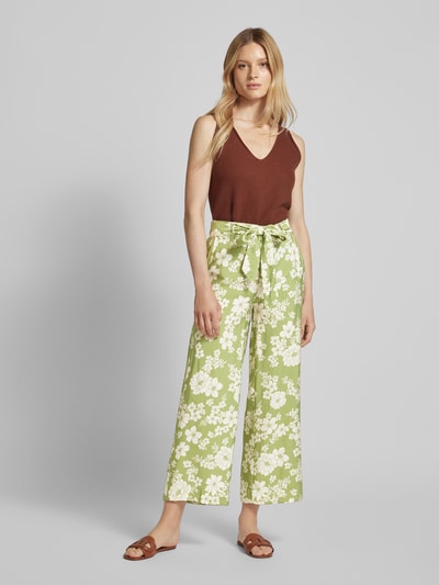 Mango Flared Stoffhose mit Bindegürtel Modell 'TROUSERS PLUMAS' Schilf 1