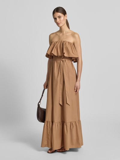 Essentiel Antwerp Tailliertes Trägerloses Kleid aus reiner Baumwolle  Mittelbraun 1