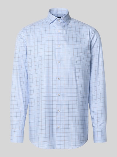 Produktfoto, Modern Fit Businesshemd aus reiner Baumwolle Modell 'Royal Kent' von OLYMP, hellblaues Karomuster, glatte Struktur, Herren Businesshemd von OLYMP