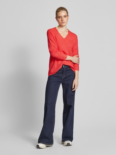 Vero Moda Regular Fit Strickpullover in Melange Modell 'CREWLEFILLE' Rot 1