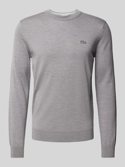 Lacoste Gebreide pullover van zuivere wol met logopatch Lichtgrijs gemêleerd - 2