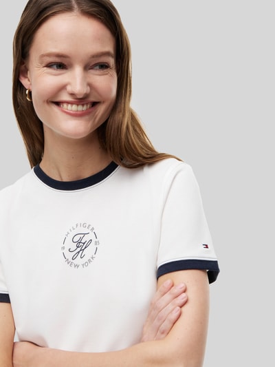 Tommy Hilfiger regular fit T-shirt met katoen en logostitching Ecru - 3