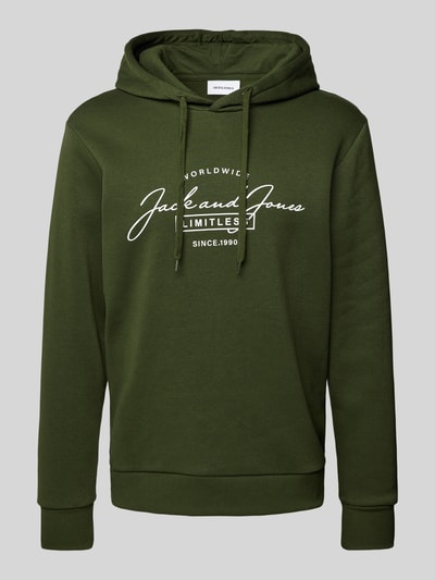 Jack & Jones Bluza z kapturem i nadrukiem z logo model ‘FERRIS’ Ciemnozielony 2