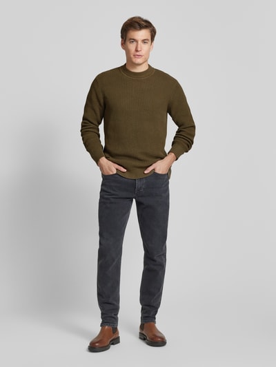 Jack & Jones Premium Strickpullover mit gerippten Abschlüssen Modell 'VIGGO' Oliv 1