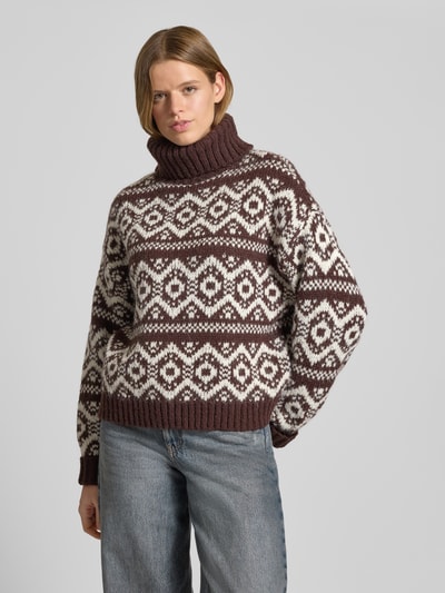 Only Regular fit coltrui met all-over motief, model 'CARIN' Chocoladebruin - 4