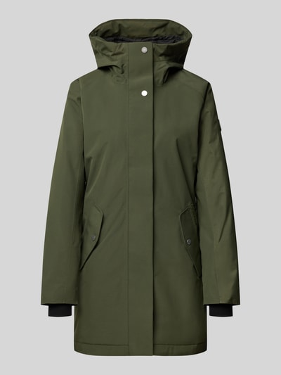 Produktfoto, Regular Fit Parka mit Kapuze Modell 'Alana' von Didriksons in Olivgrün, glatte Oberfläche, Eingrifftaschen, Damen Parka