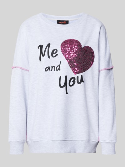 Produktfoto, Oversized Fit Sweatshirt aus reiner Baumwolle von miss goodlife mit Pailettenbesatz, Statement-Print, elastische Abschlüsse, helle Farben