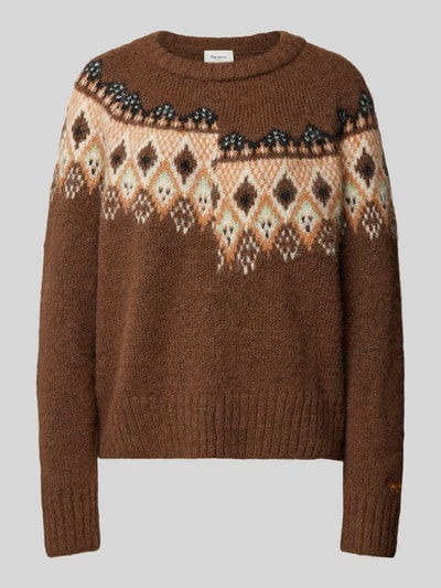 Pepe Jeans Gebreide pullover met ribboorden, model 'HOLLY' Lichtbruin - 2