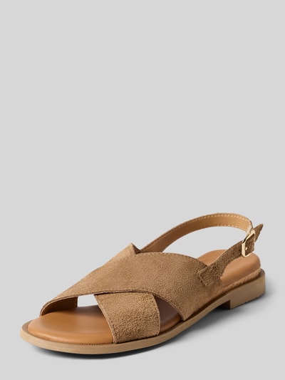 Produktfoto, Sandalen aus echtem Leder von Tamaris in Optik: Unifarben mit abgerundete Schuhspitze, Blockabsatz, Label-Prägung, Dornschließe, strukturierter Sohle, Materialverarbeitung: Veloursleder