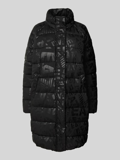 EA7 Emporio Armani Płaszcz pikowany o kroju regular fit z nadrukiem z logo na całej powierzchni model ‘Caban’ Czarny 2