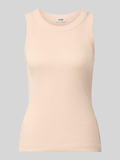 Produktfoto, Skinny Fit Tanktop aus reiner Baumwolle von DRYKORN w kolorze jasnobeżowym, efekt prążkowania, okrągły dekolt, długość tyłu w rozmiarze S: 54 cm
