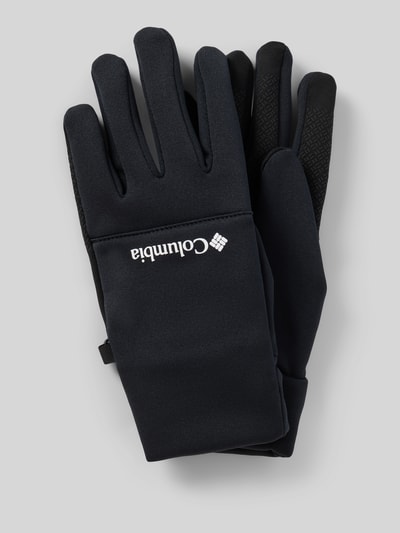 Produktfoto, schwarze Handschuhe mit Logo Modell 'CSConnect™ Touch' von Columbia, glatte Textur, Material-Mix mit Stretch-Anteil, Herrenhandschuhe.