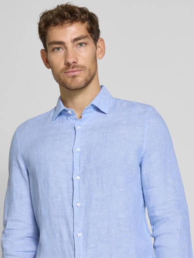 SEIDENSTICKER Slim Fit Business-Hemd aus Leinen mit Kentkragen Bleu 3