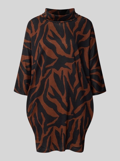 Produktfoto, Minikleid mit seitlichen Eingrifftaschen von Apricot in Braun mit schwarzem Animalmuster, Rollkragen, 3/4-Arm, Material-Mix mit Stretch-Anteil
