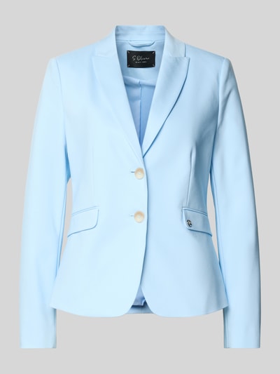 Productfoto, Regular Fit Kurzblazer met katoen van s.Oliver BLACK LABEL, effen lichtblauw, reverskraag, 2-knoopsluiting, lange mouw, decoratieve klepzakken