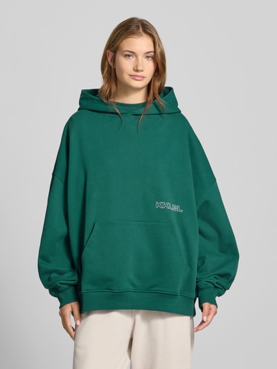 Karo Kauer Oversized Hoodie mit Label-Print und Känguru-Tasche Dunkelgruen 4