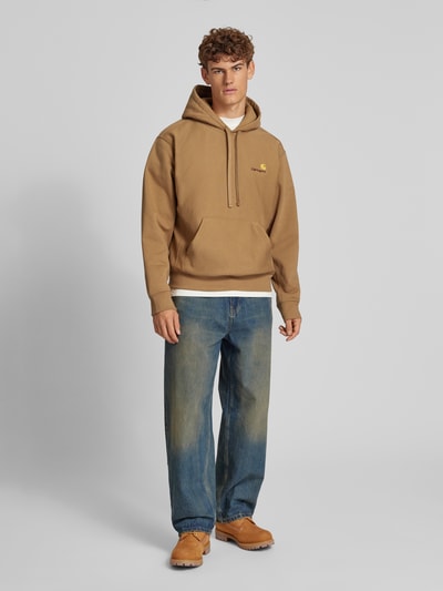 Carhartt Work In Progress Hoodie mit Label-Stitching Modell 'AMERICAN SCRIPT' Beige 1