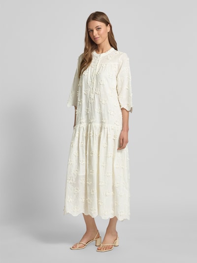 LOLLYS LAUNDRY Midikleid mit Häkelspitze und Wellensaum Modell 'Timor' Offwhite 1