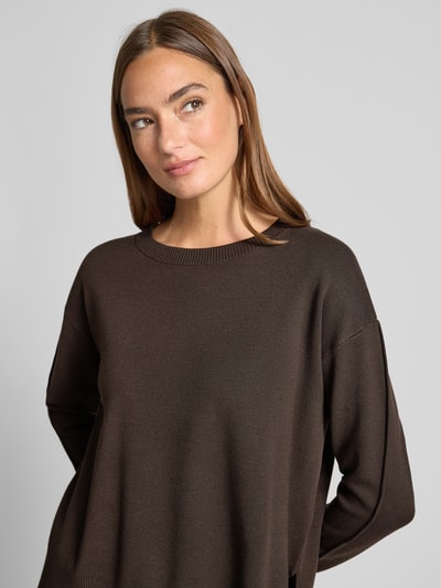 comma Strickpullover aus Viskose-Mix mit Rundhalsausschnitt Dunkelbraun 3