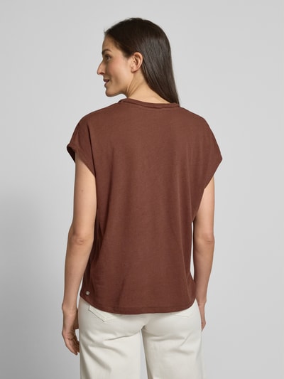 Scotch & Soda Leinen-T-Shirt mit V-Ausschnitt Mittelbraun 5