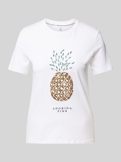 ONLY Regular Fit T-Shirt mit Ziersteinbesatz Modell 'KITA' Weiss 2