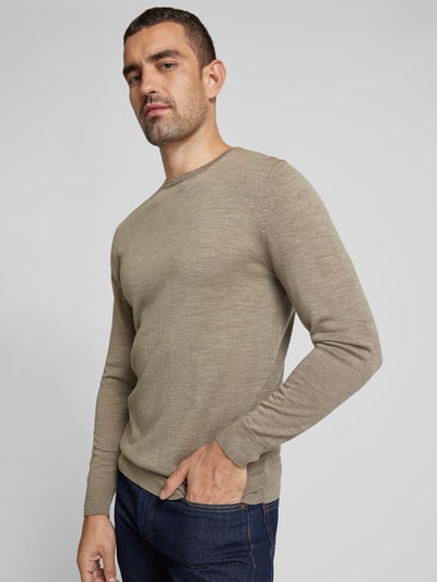 Profuomo Gebreide pullover met ribboorden Leem - 3